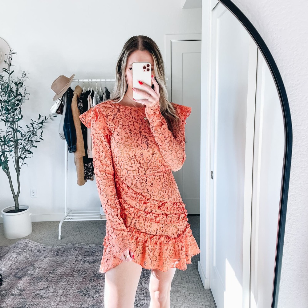 REVOLVE MAJORELLE‎ Lee Coral Lace Ruffle Mini Dress NWOT S